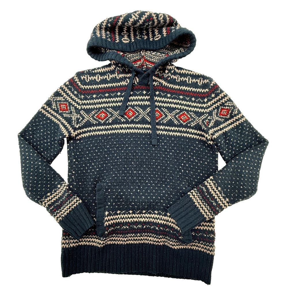 American Eagle Womens Fair Isle Hoodie Sweater XS Nordic Knit Cozy Pullover